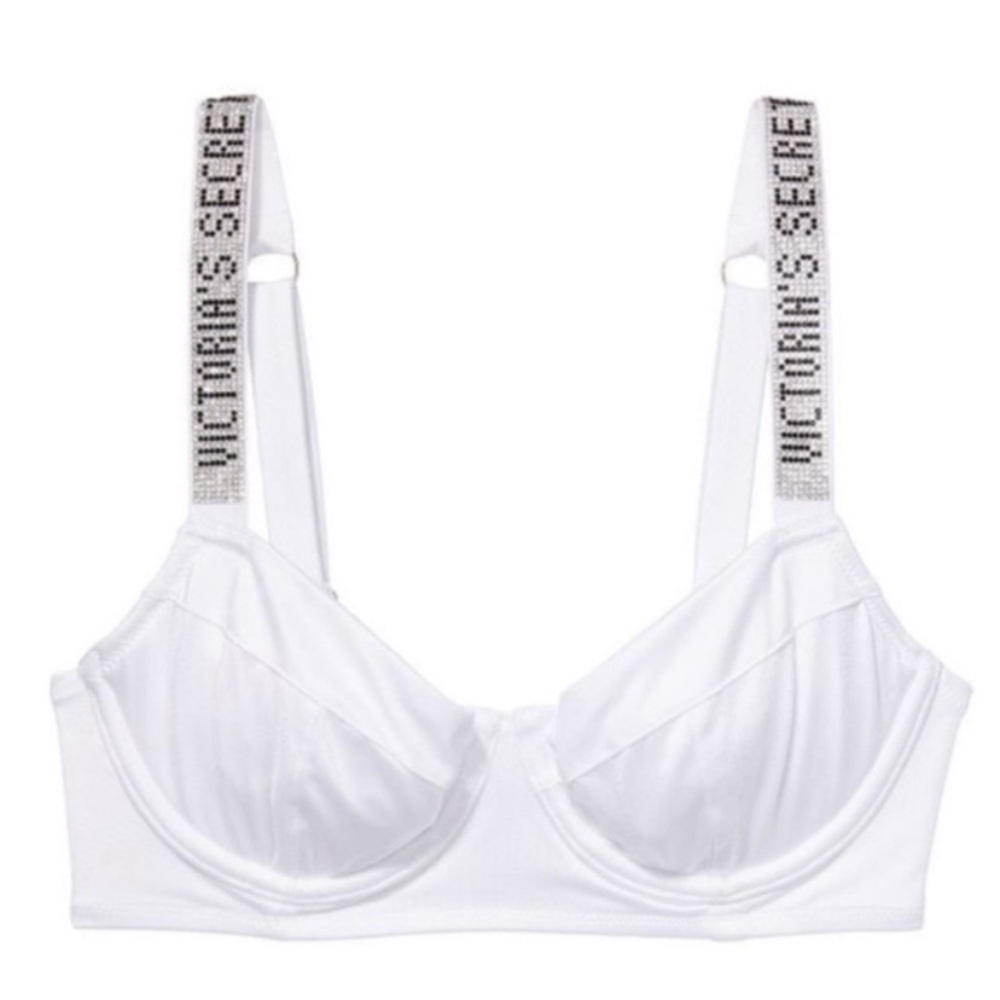 New! Victoria’s Secret wicked shine logo strap bikini top white 4634